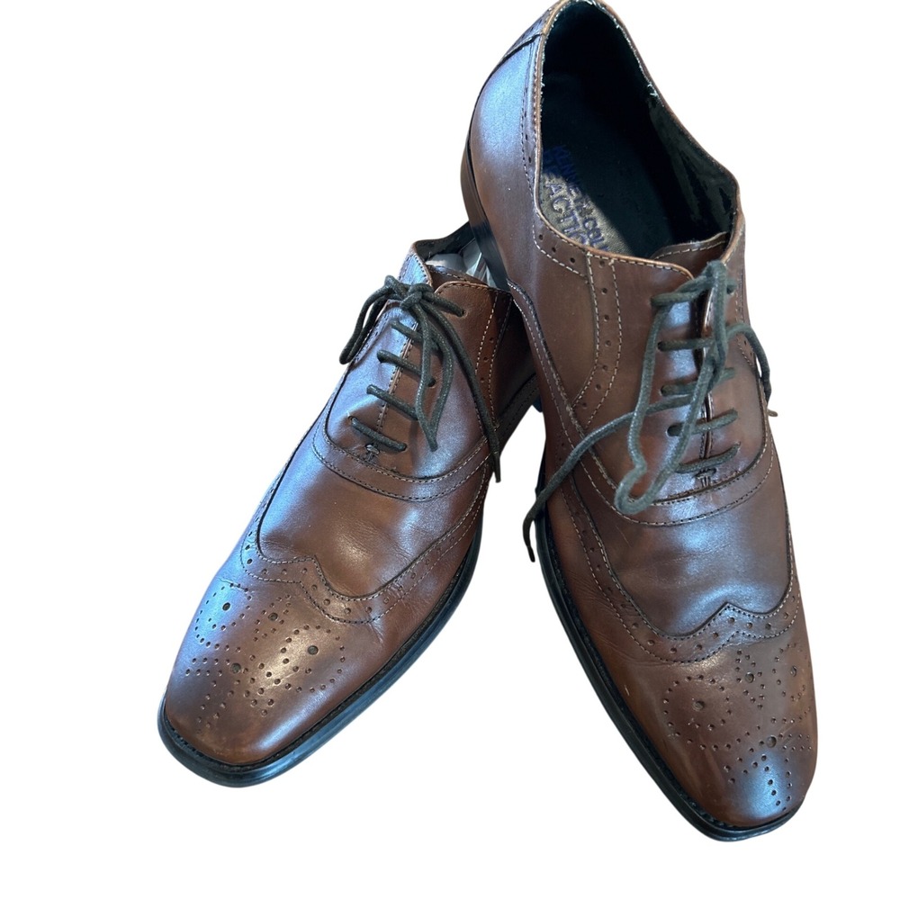 Kenneth Cole Reaction Men 10 Brown Leather Wingtip Brogue Derby Dress Shoes SONY